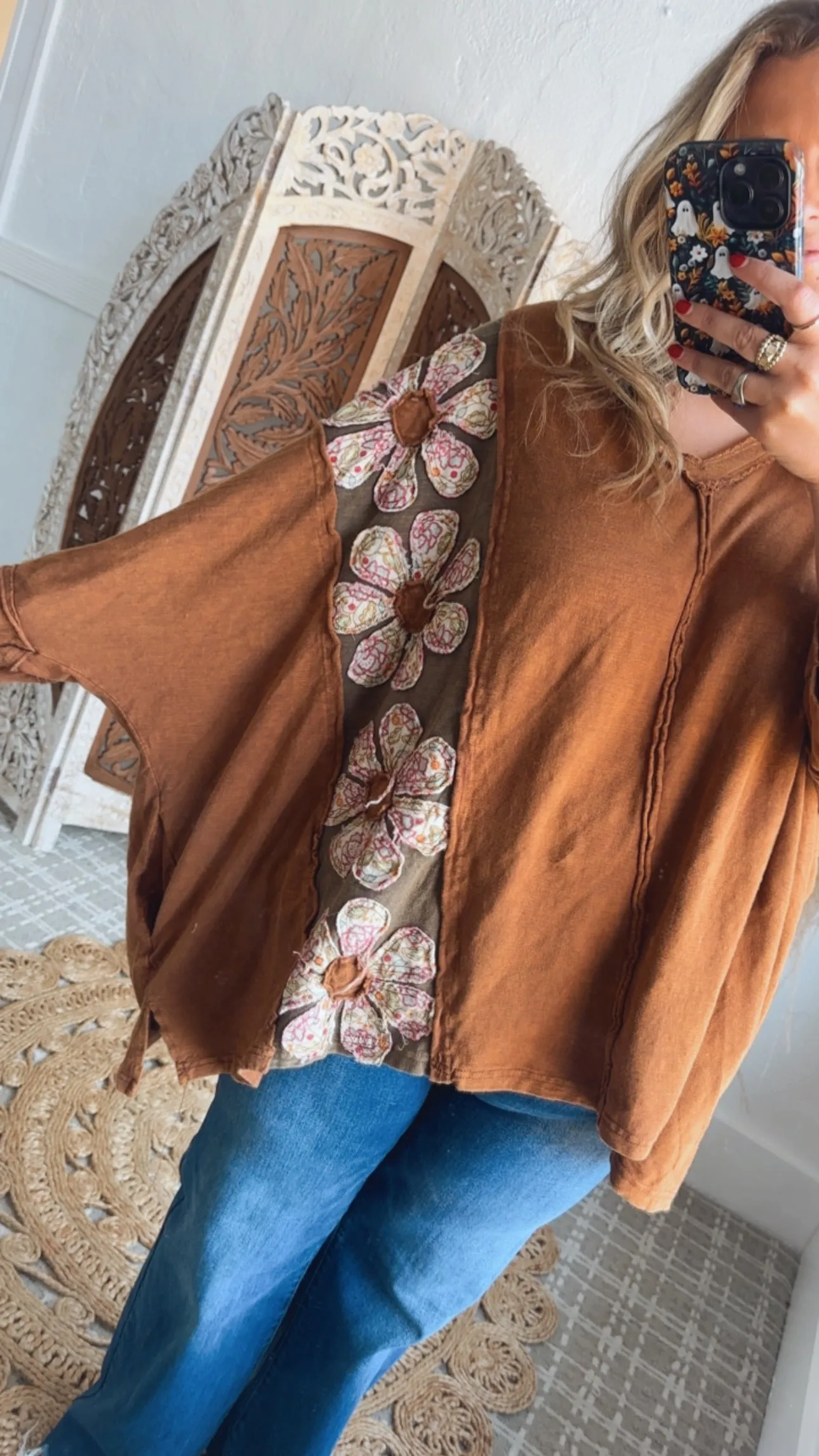 Bloom Into You Floral Boho Top, Camel