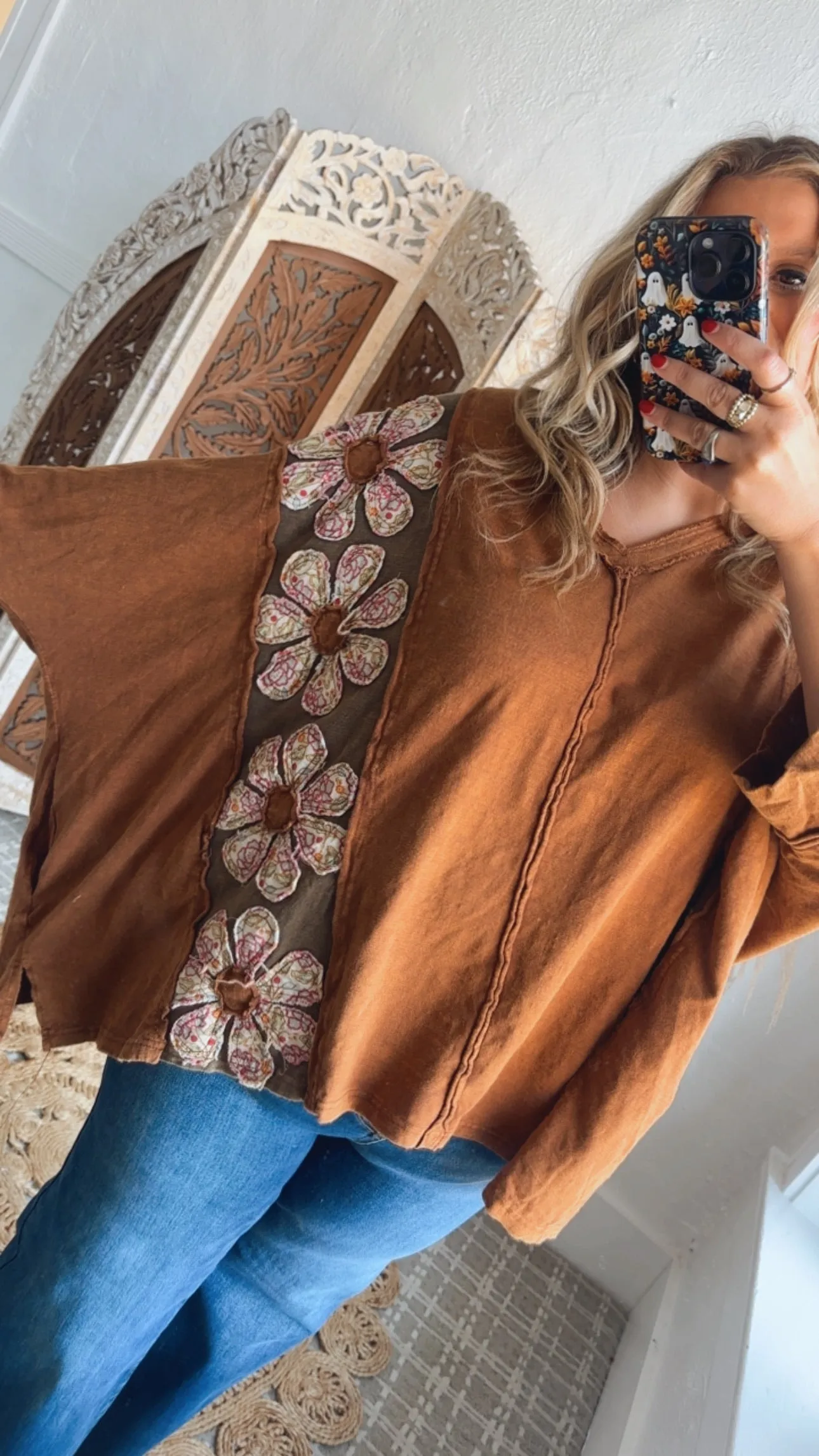 Bloom Into You Floral Boho Top, Camel