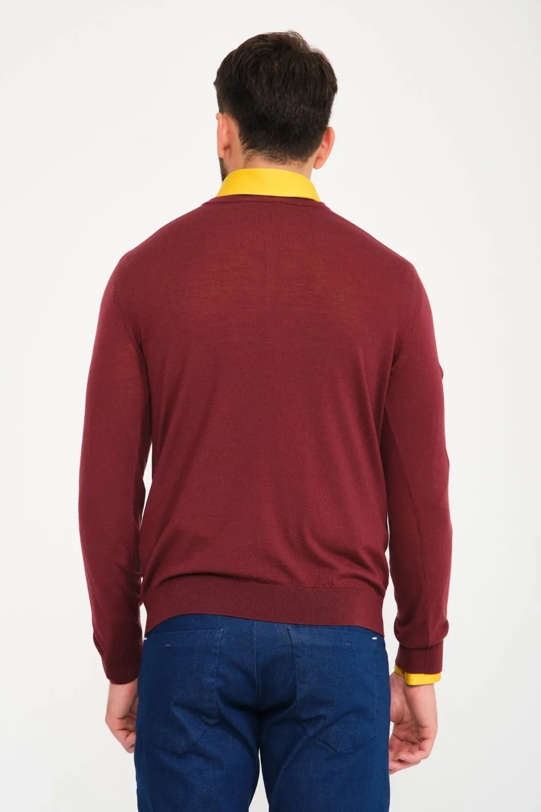 Burgundy V-Collar Wool Sweater