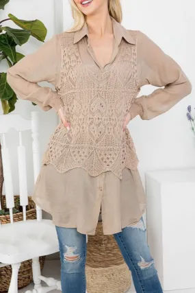 BUTTON DOWN CROCHET FRONT DETAIL