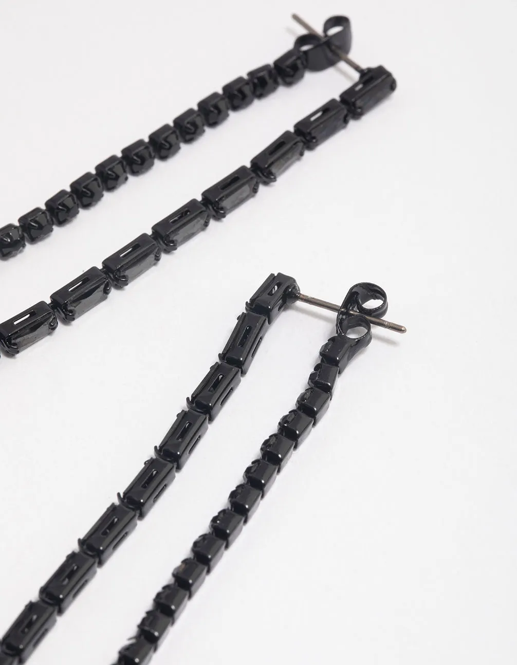 Coated Black Diamante Chain Sandwich Drop Earrings