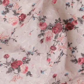 Delicate Light Pink Floral blended Cotton Lawn Fabric with Embroidery - 110 cm Wide - D19592