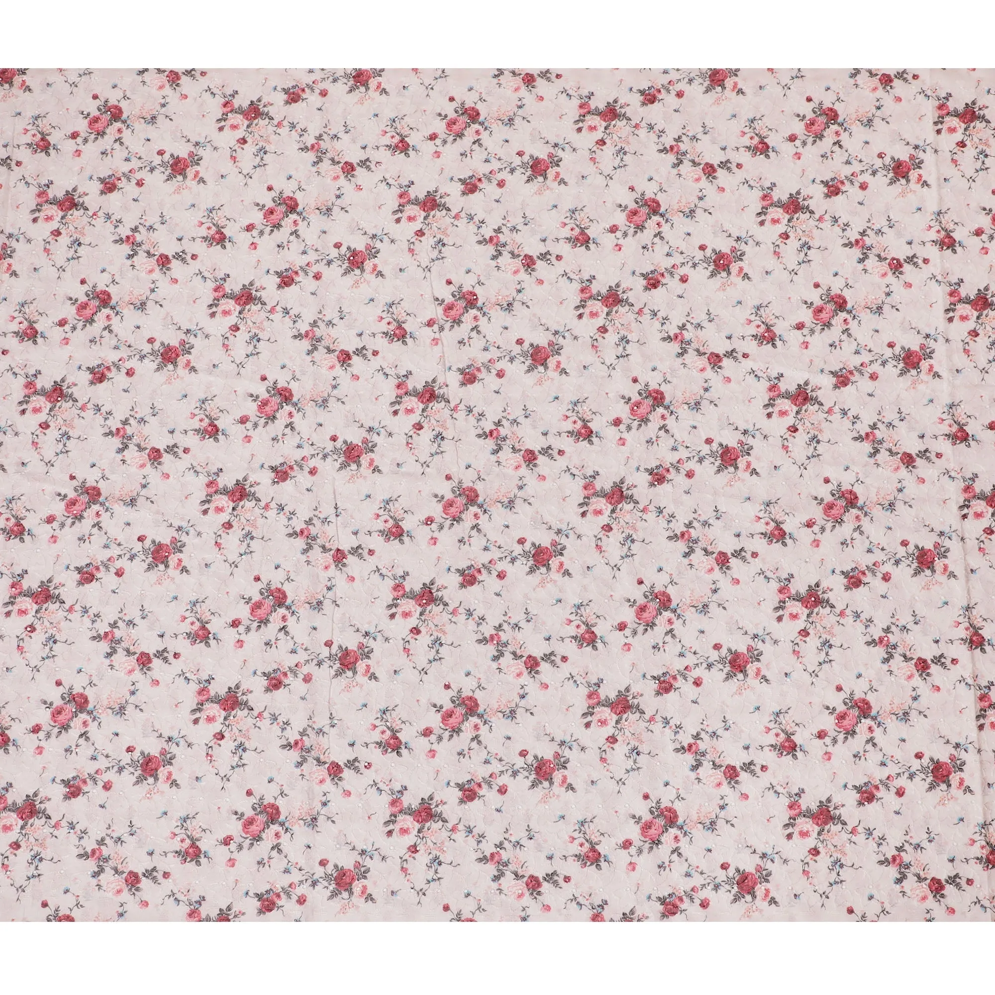 Delicate Light Pink Floral blended Cotton Lawn Fabric with Embroidery - 110 cm Wide - D19592