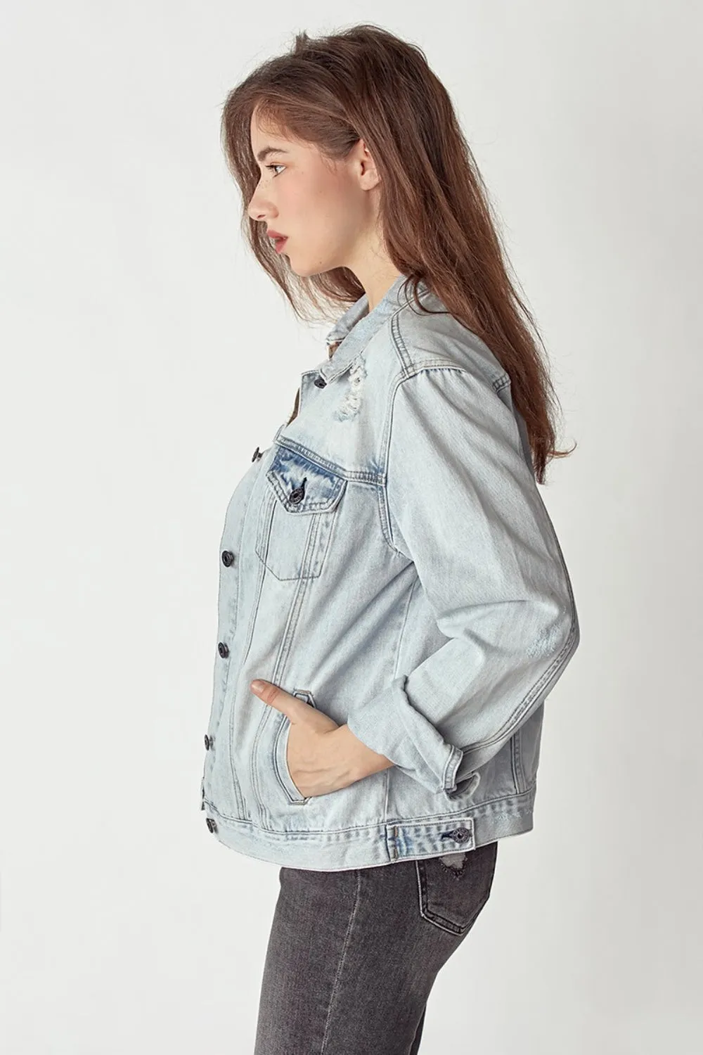 Distressed Button Up Jacket