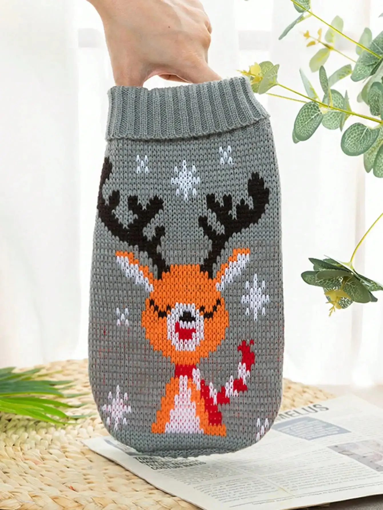 Festive Pet Sweaters for Dogs and Cats - Maroon Elk Design