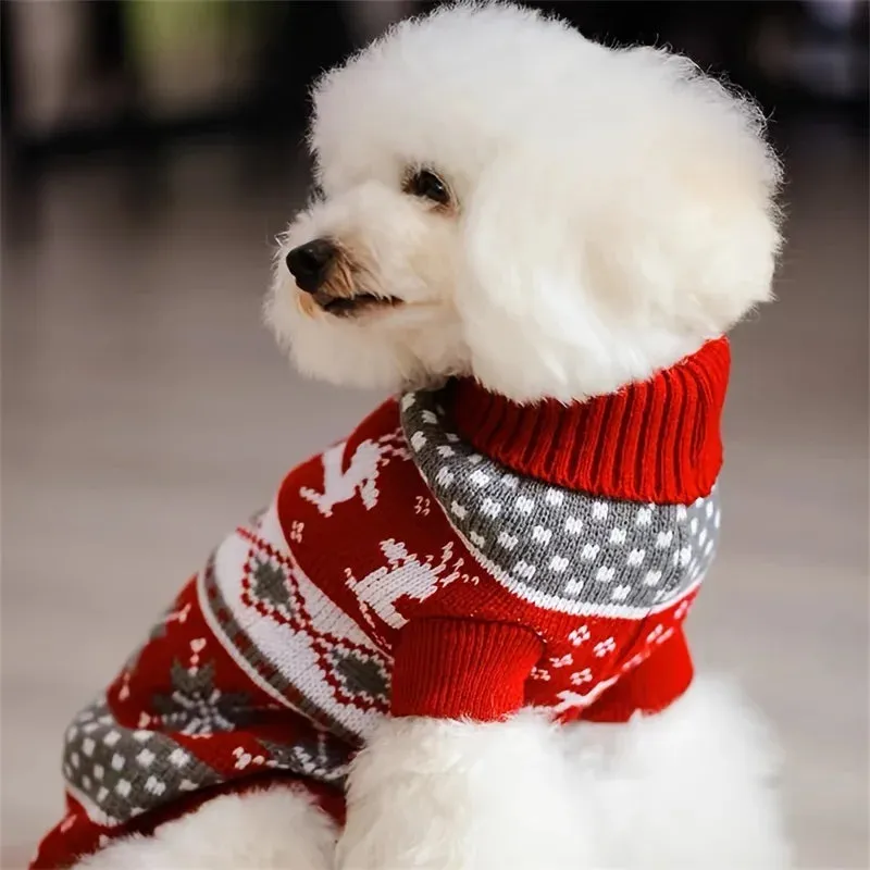 Festive Pet Sweaters for Dogs and Cats - Maroon Elk Design