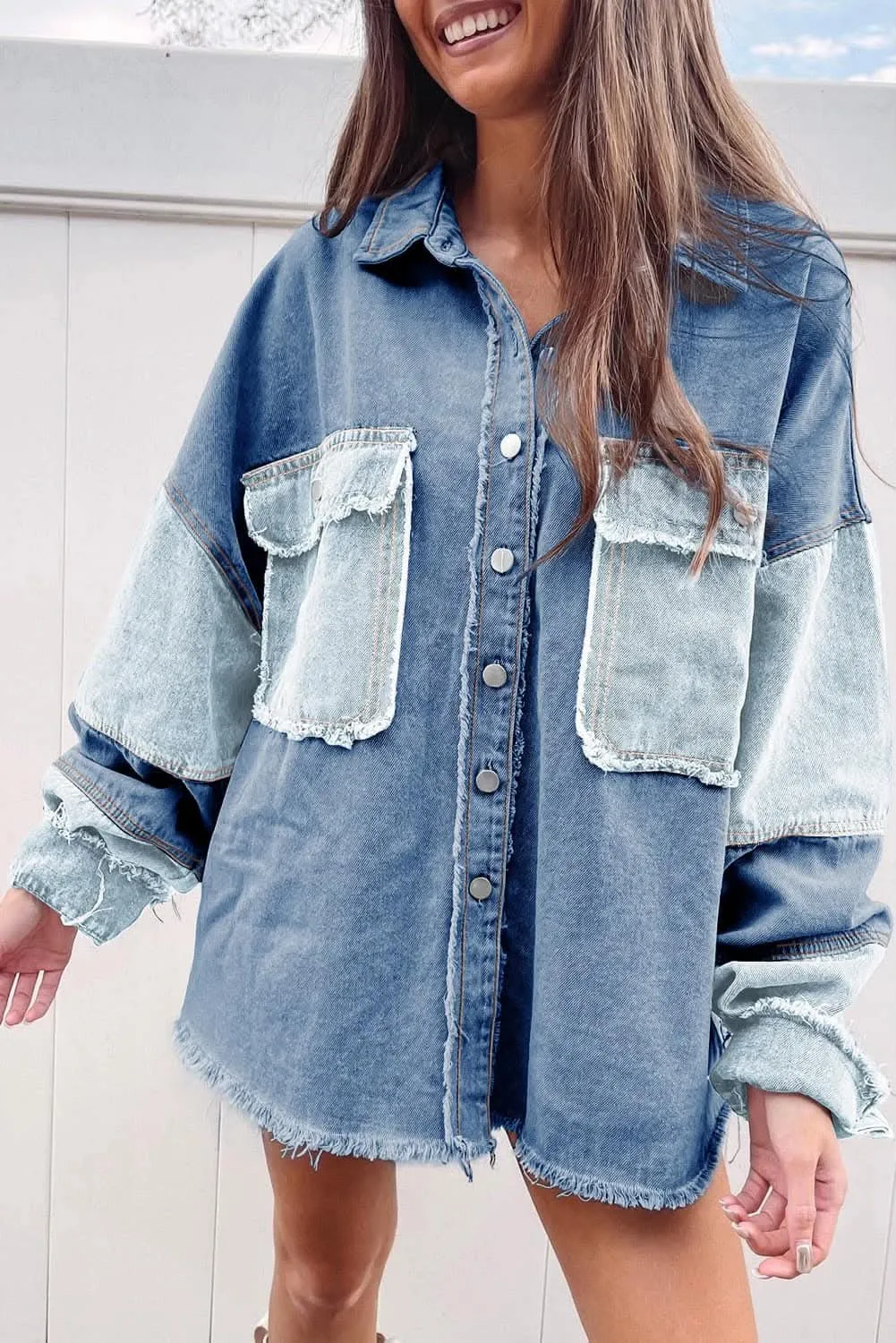 Frayed Patchwork Denim Jacket