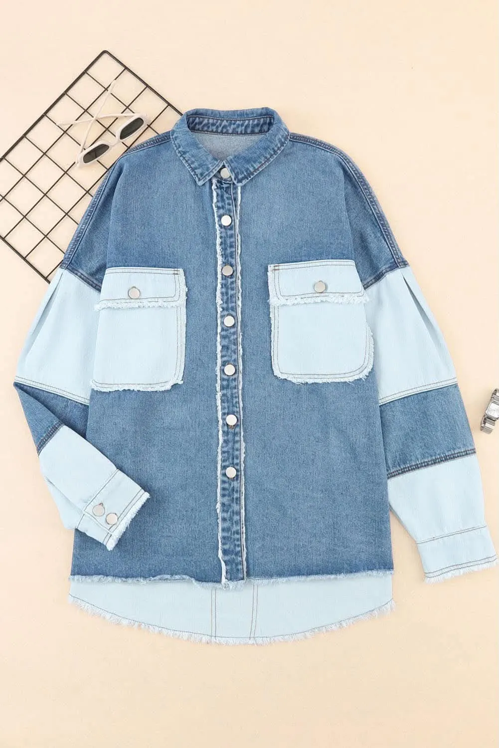 Frayed Patchwork Denim Jacket