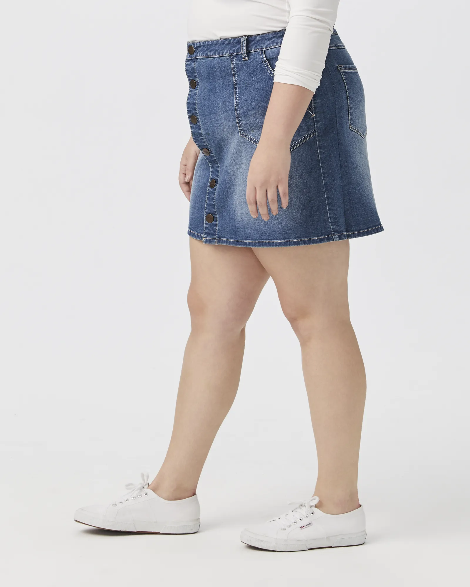 Frida Button-Front Jean Skirt | Medium Wash