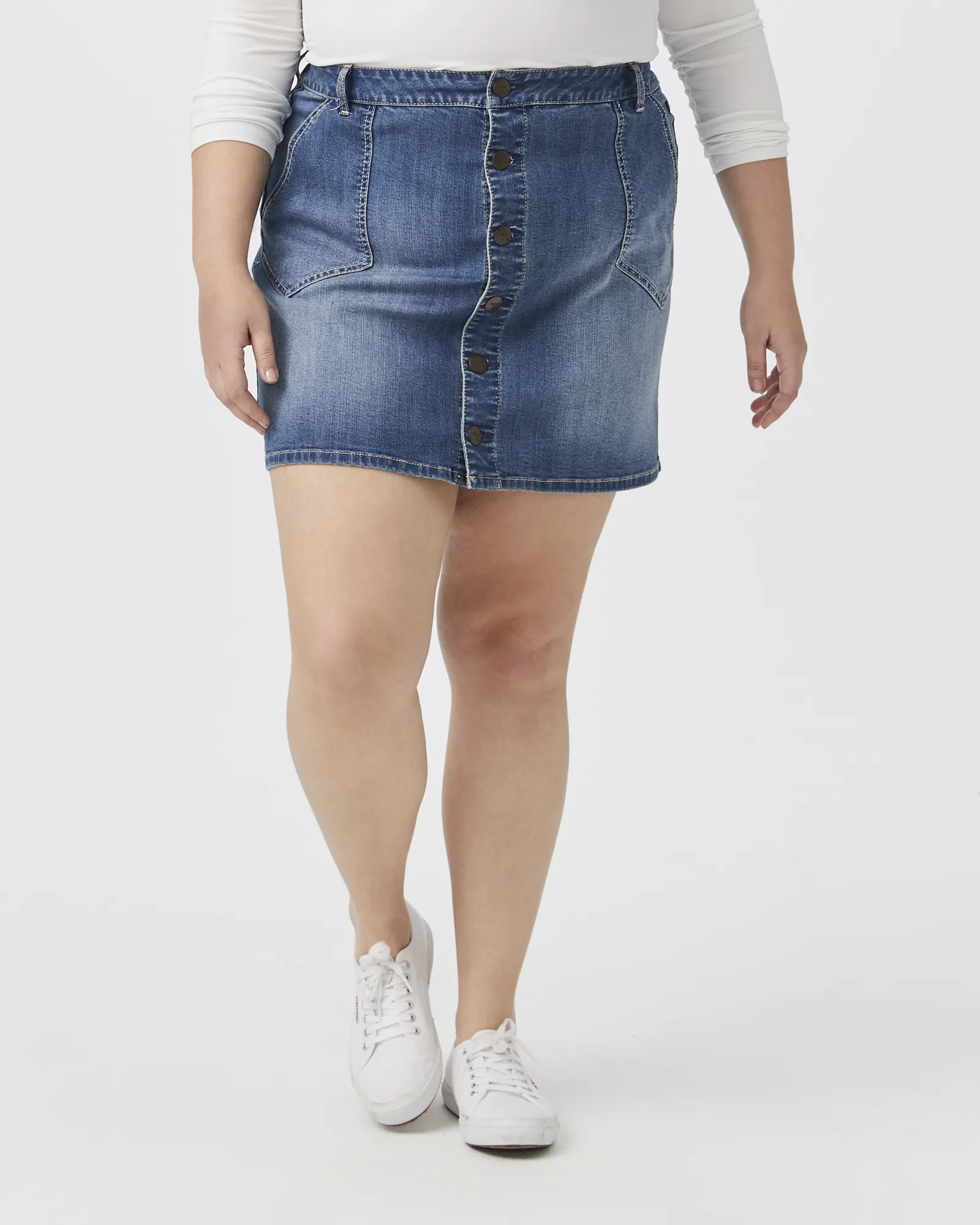 Frida Button-Front Jean Skirt | Medium Wash