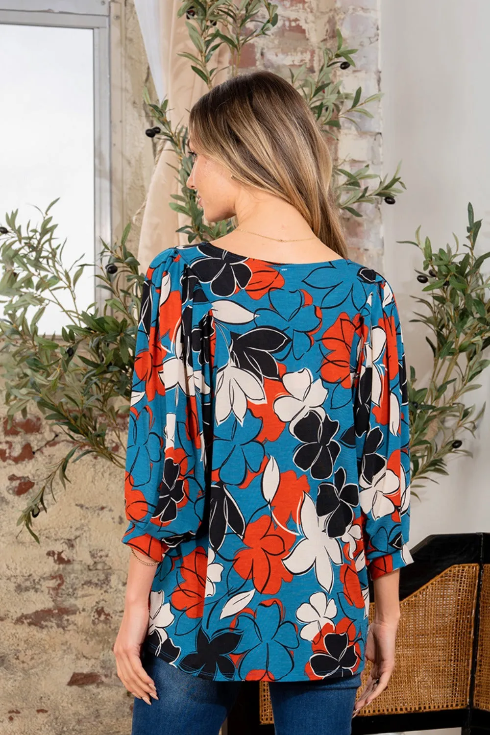 Full Size Printed Boat Neck Blouse