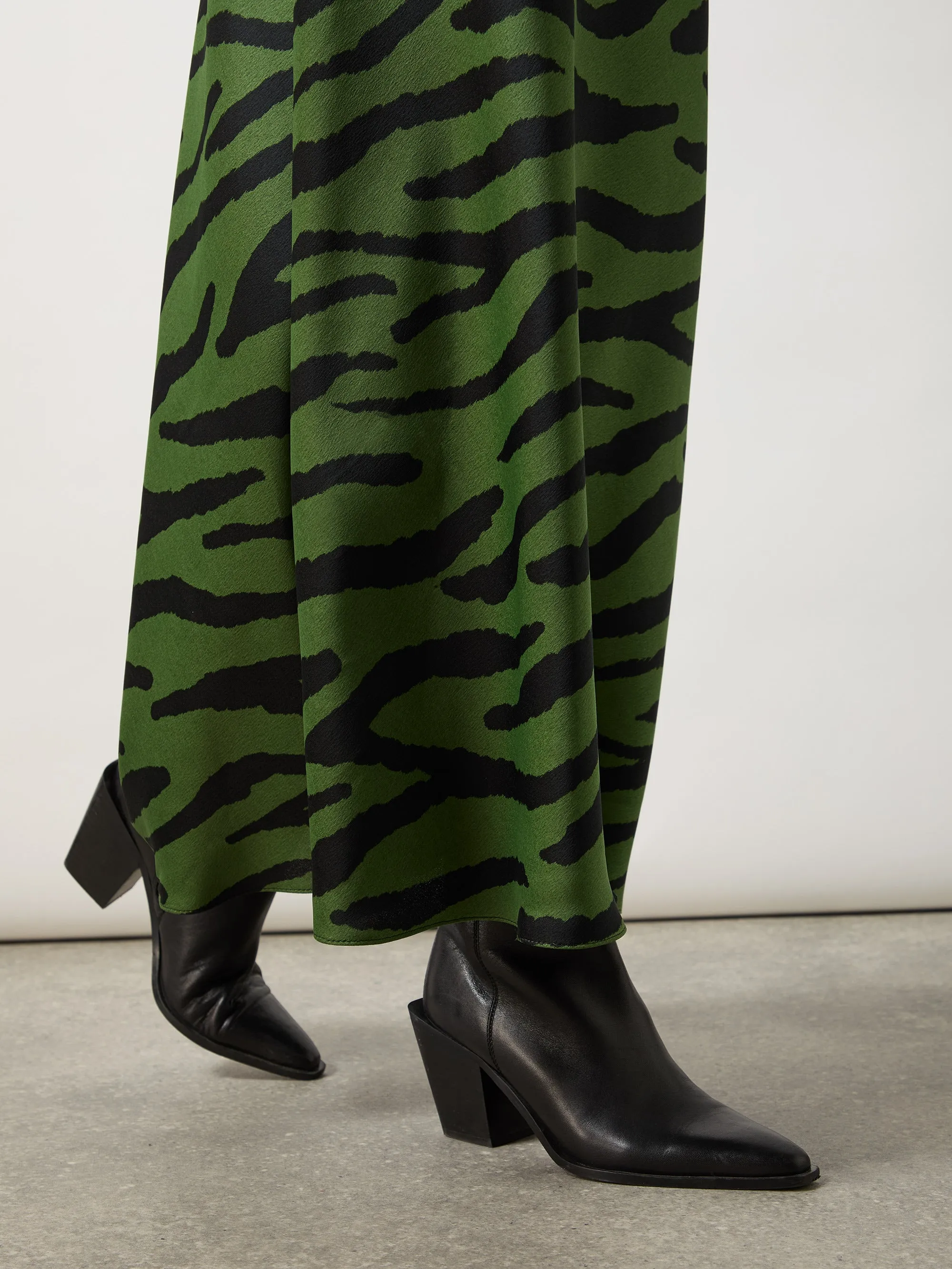 Green Zebra Print Bias Cut Maxi Skirt