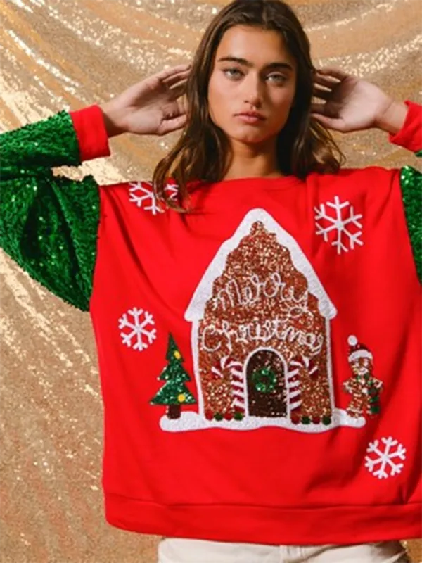 Holiday Sparkle Sweaters with Sequined Sleeves