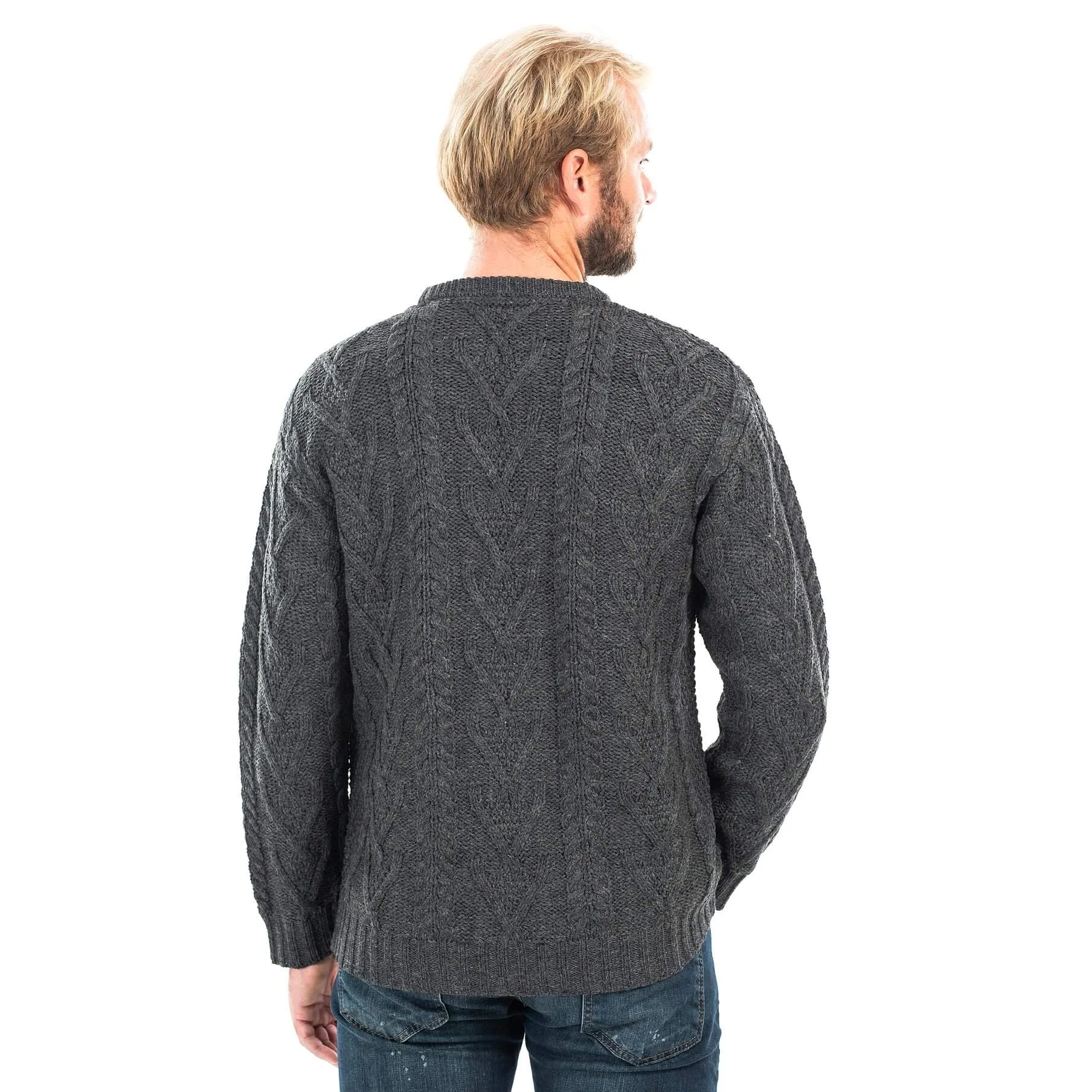 Irish Cable Knit Wool Aran Sweater for Men