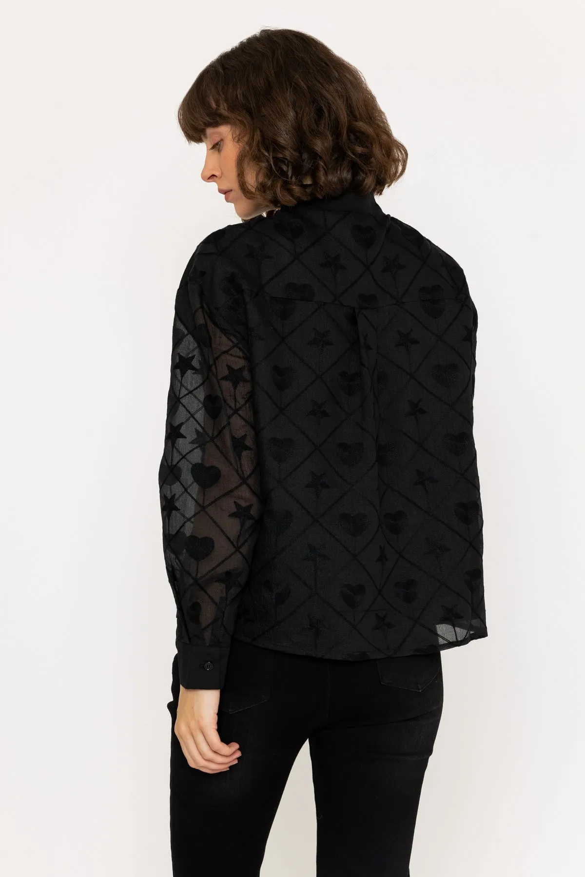 Jacquard Long Sleeve Blouse in Black