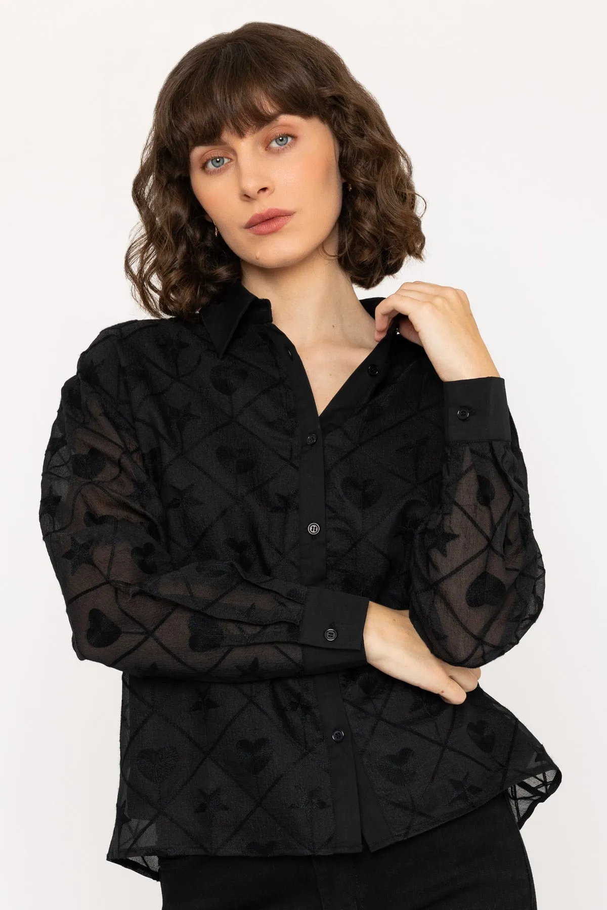 Jacquard Long Sleeve Blouse in Black