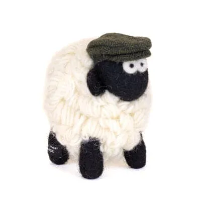 Knitted Sheep Collectable with Green Tweed Cap