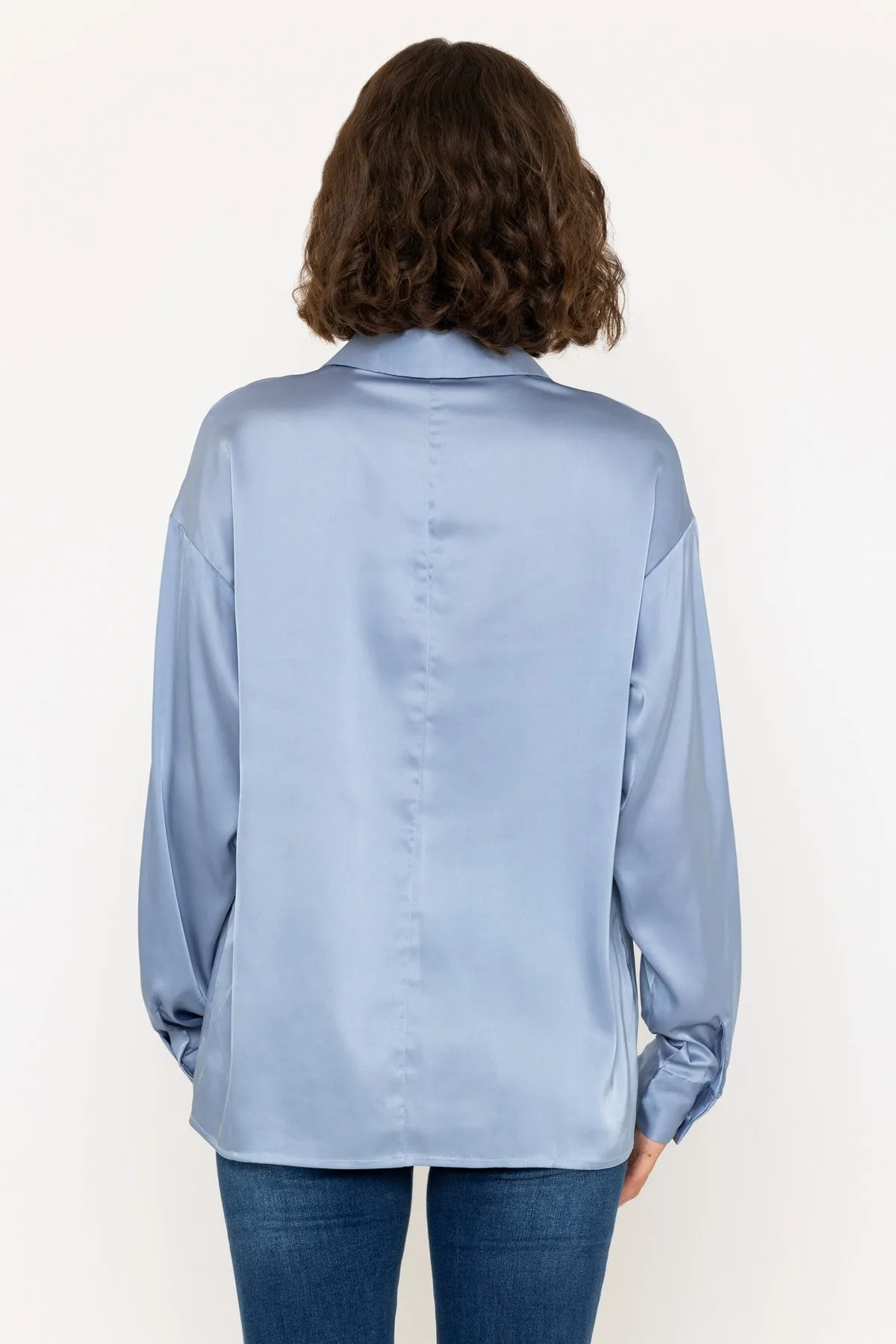 Long Sleeve Satin Oversized Blouse in Light Blue