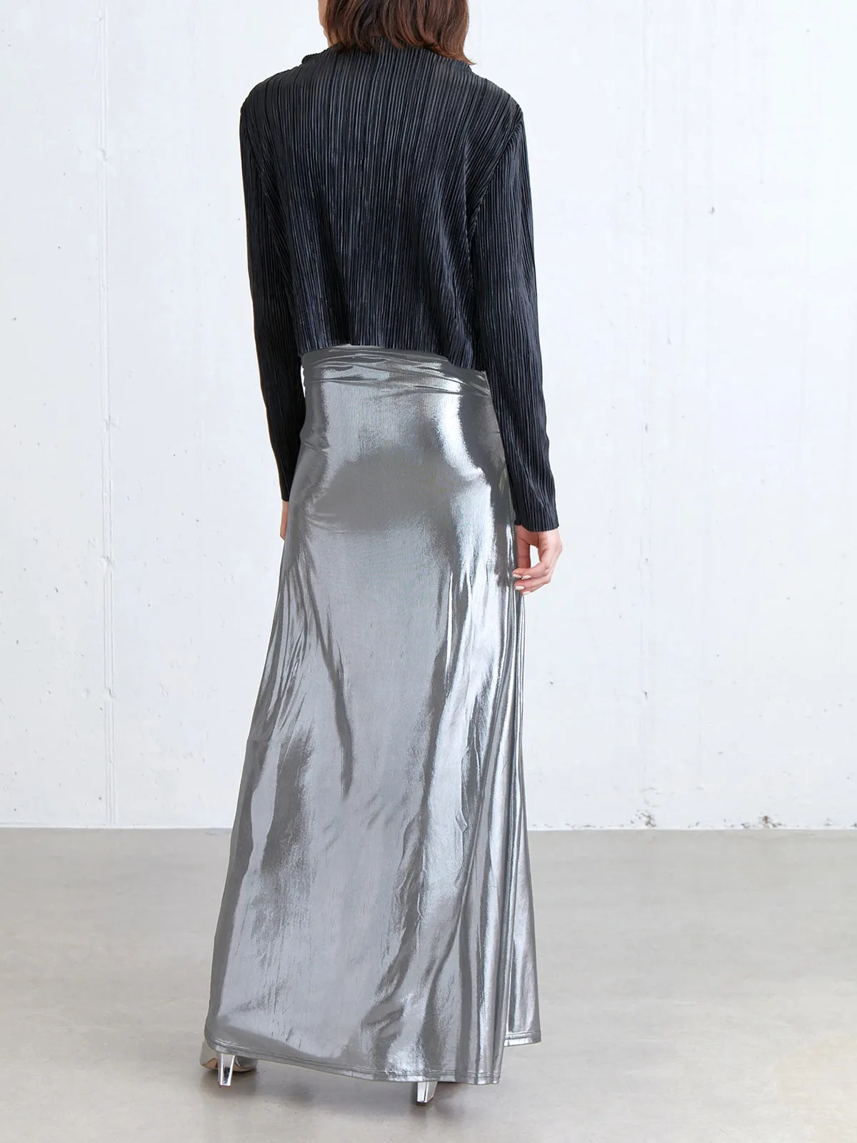 Metallic Silver Graceful Maxi Skirt