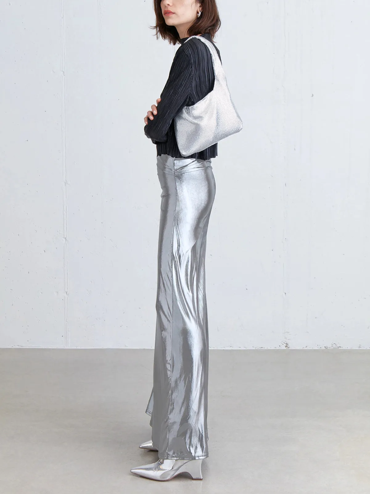 Metallic Silver Graceful Maxi Skirt