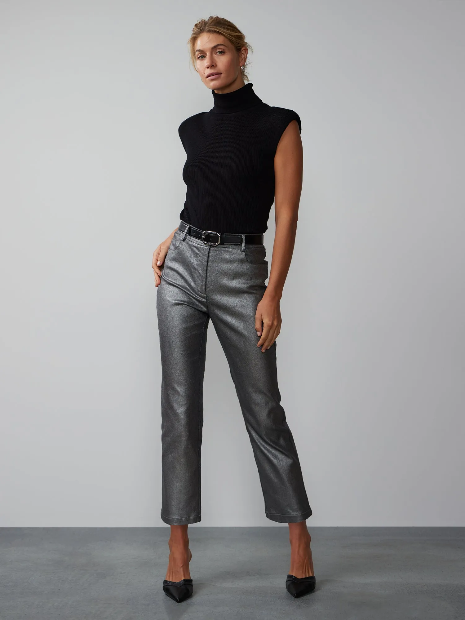 Metallic Straight Leg Pant