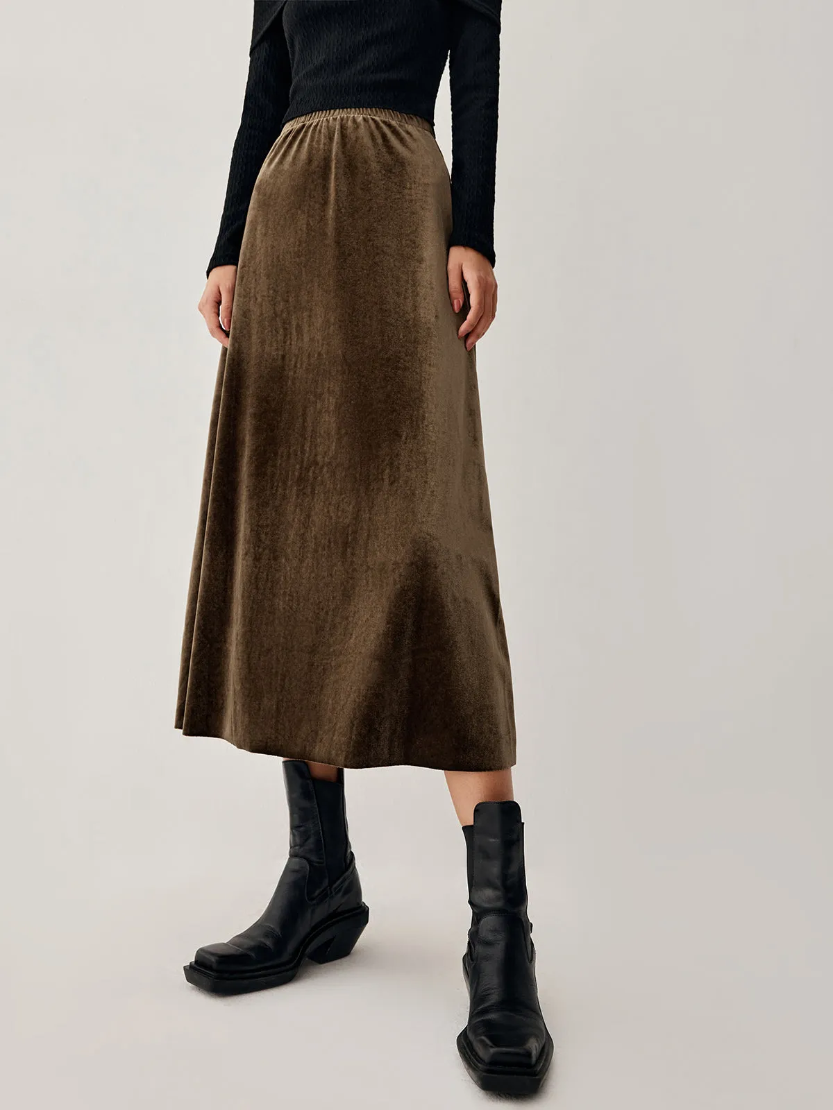 Mocha Velvet Graceful Maxi Skirt