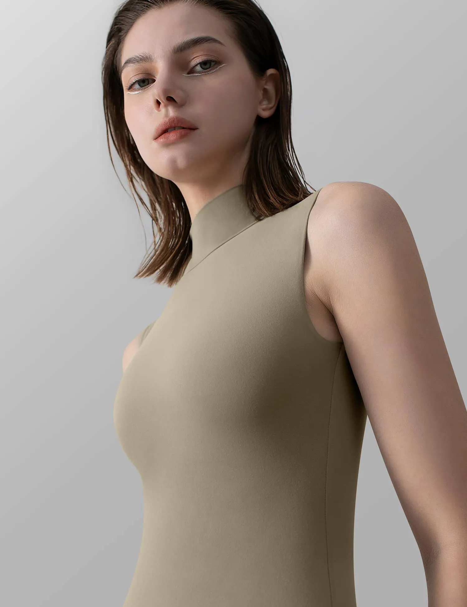 Mock Turtle Neck Sleeveless Bodysuit