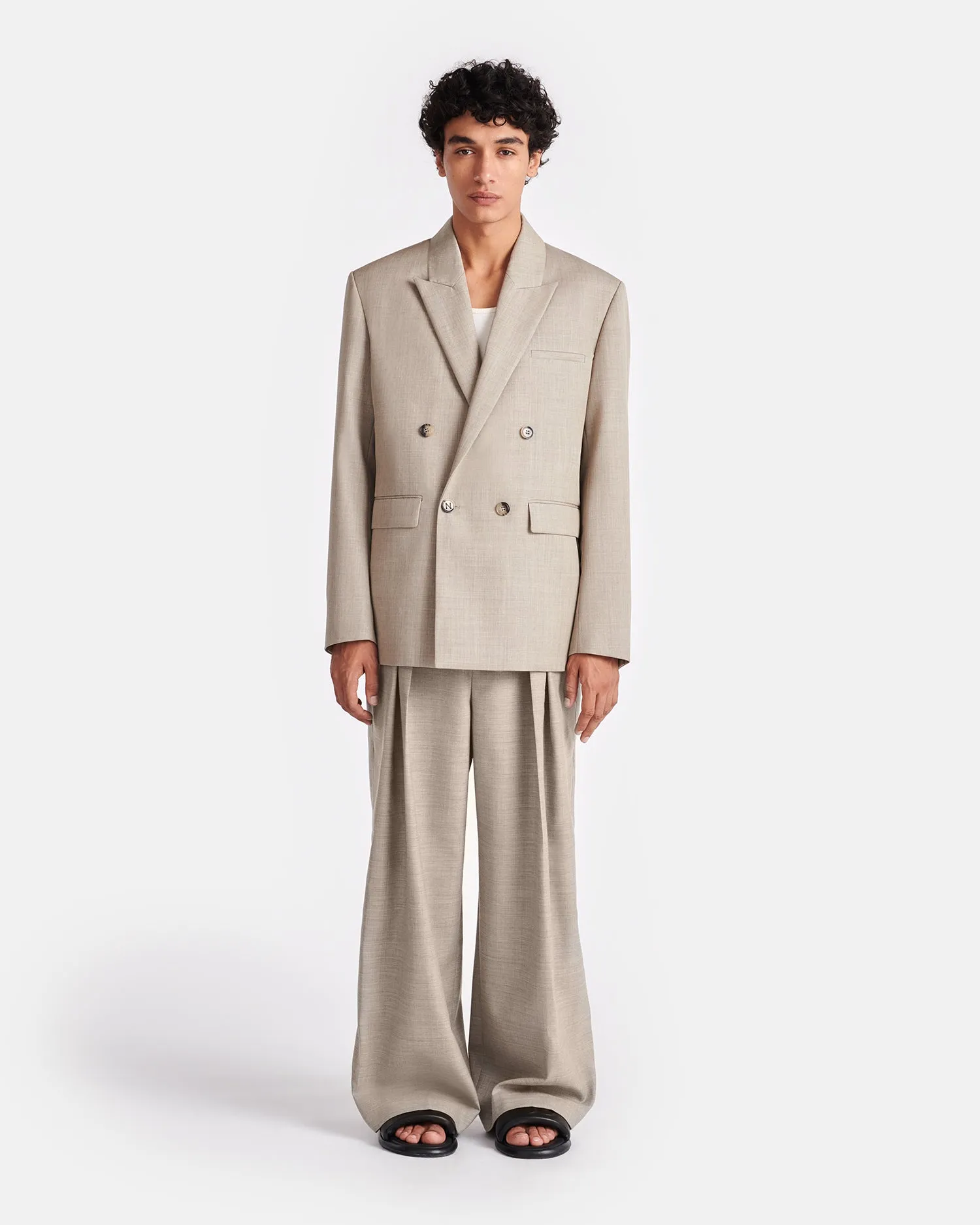 Nils - Pleated Twill Suiting Wide-Leg Pants - Taupe