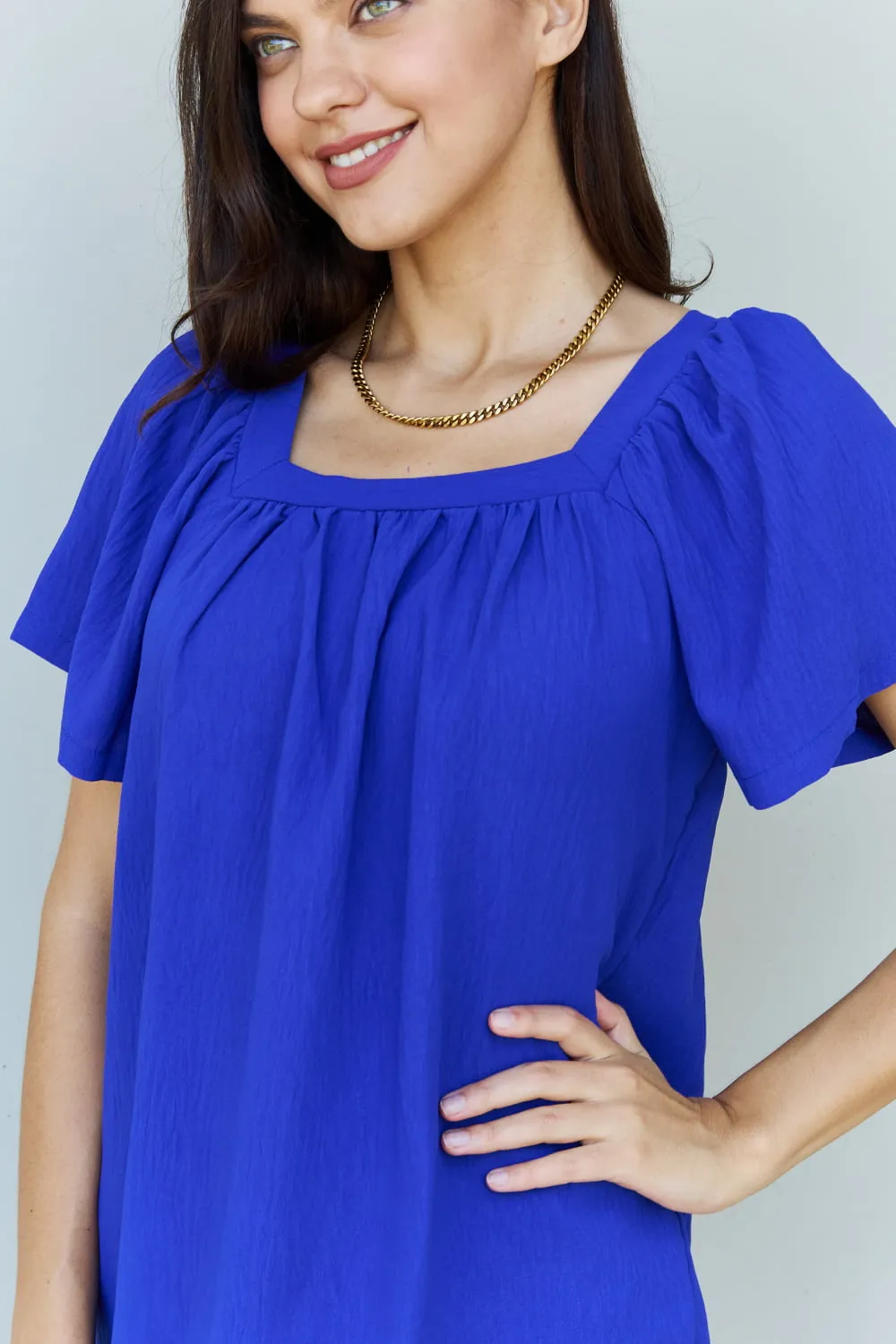 Ninexis Square Neck Short Sleeve Blouse in Royal