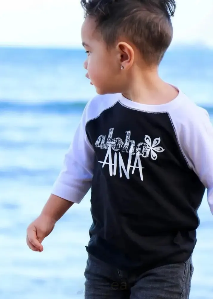 NOE X KAHIAU - Aloha Aina Keiki Black & White Baseball Tee