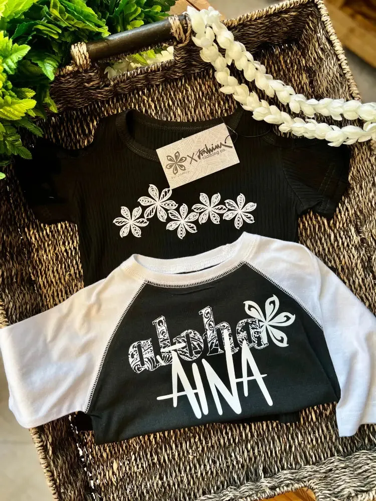 NOE X KAHIAU - Aloha Aina Keiki Black & White Baseball Tee