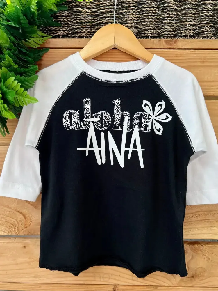 NOE X KAHIAU - Aloha Aina Keiki Black & White Baseball Tee