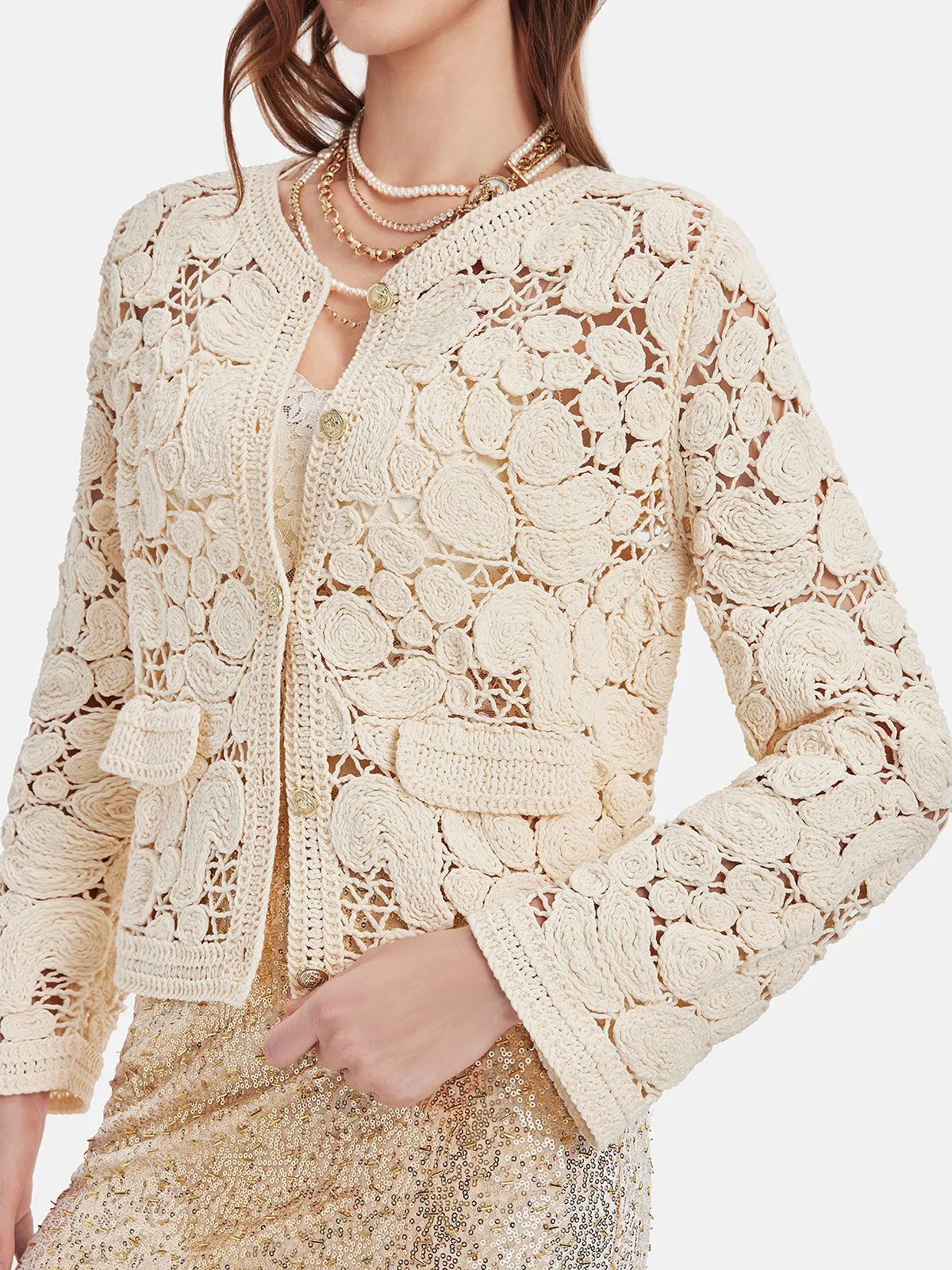 Openwork Floral Knit Cardigan