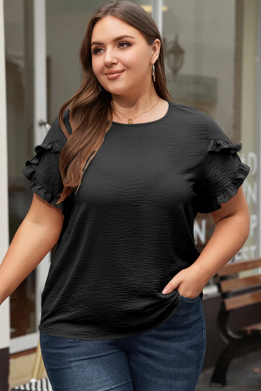 Paulina Ruffled Short Sleeve Plus Size Top