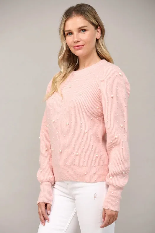 Pearl Embellished Puff Sleeve Sweater