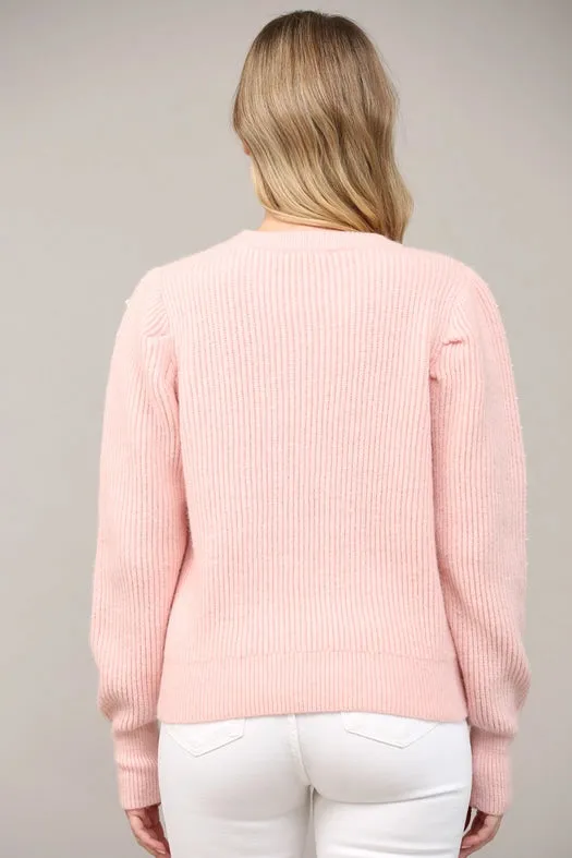 Pearl Embellished Puff Sleeve Sweater