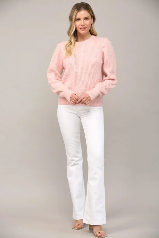 Pearl Embellished Puff Sleeve Sweater