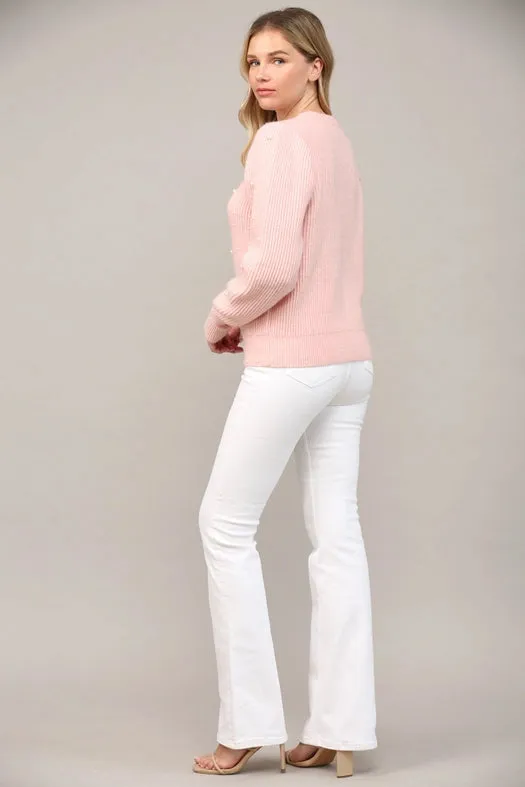 Pearl Embellished Puff Sleeve Sweater