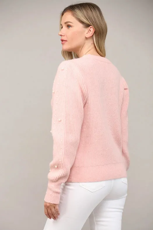 Pearl Embellished Puff Sleeve Sweater