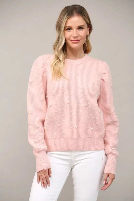 Pearl Embellished Puff Sleeve Sweater