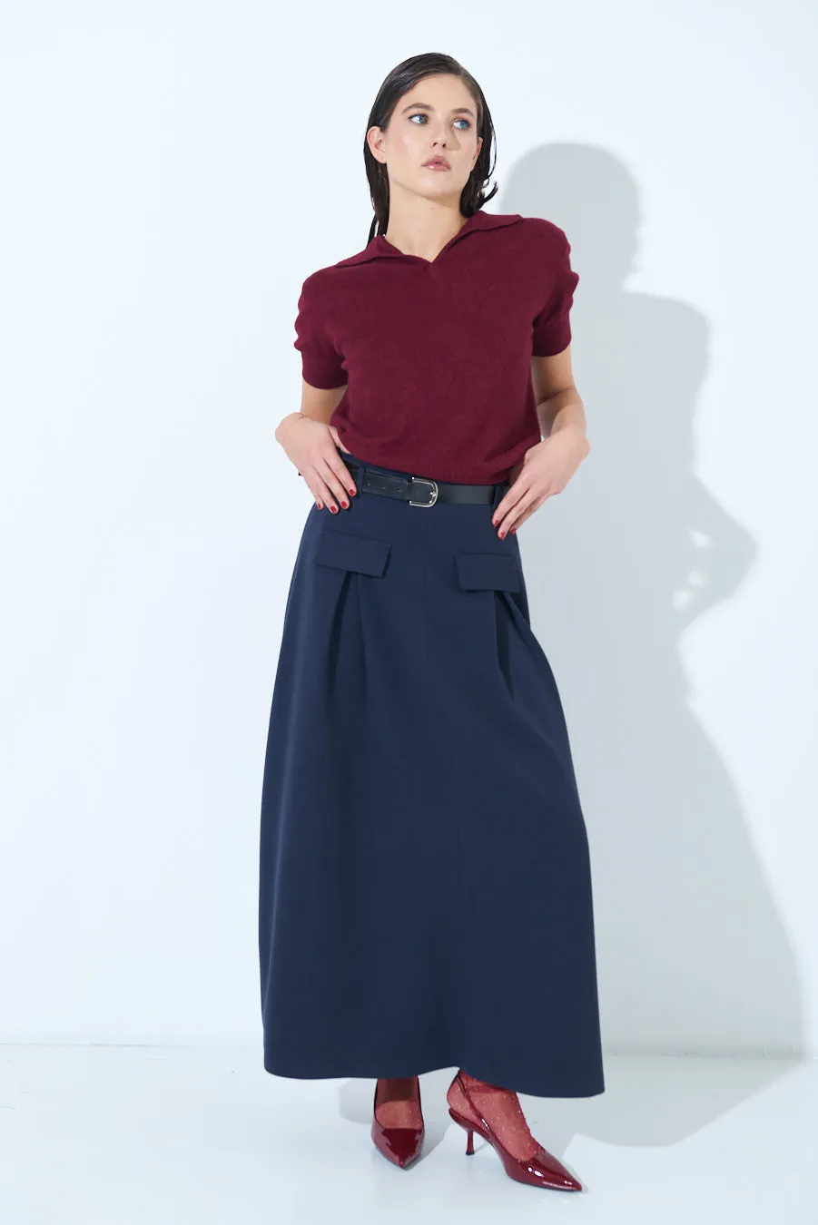 Pleated maxi skirt with belt loops wholesale