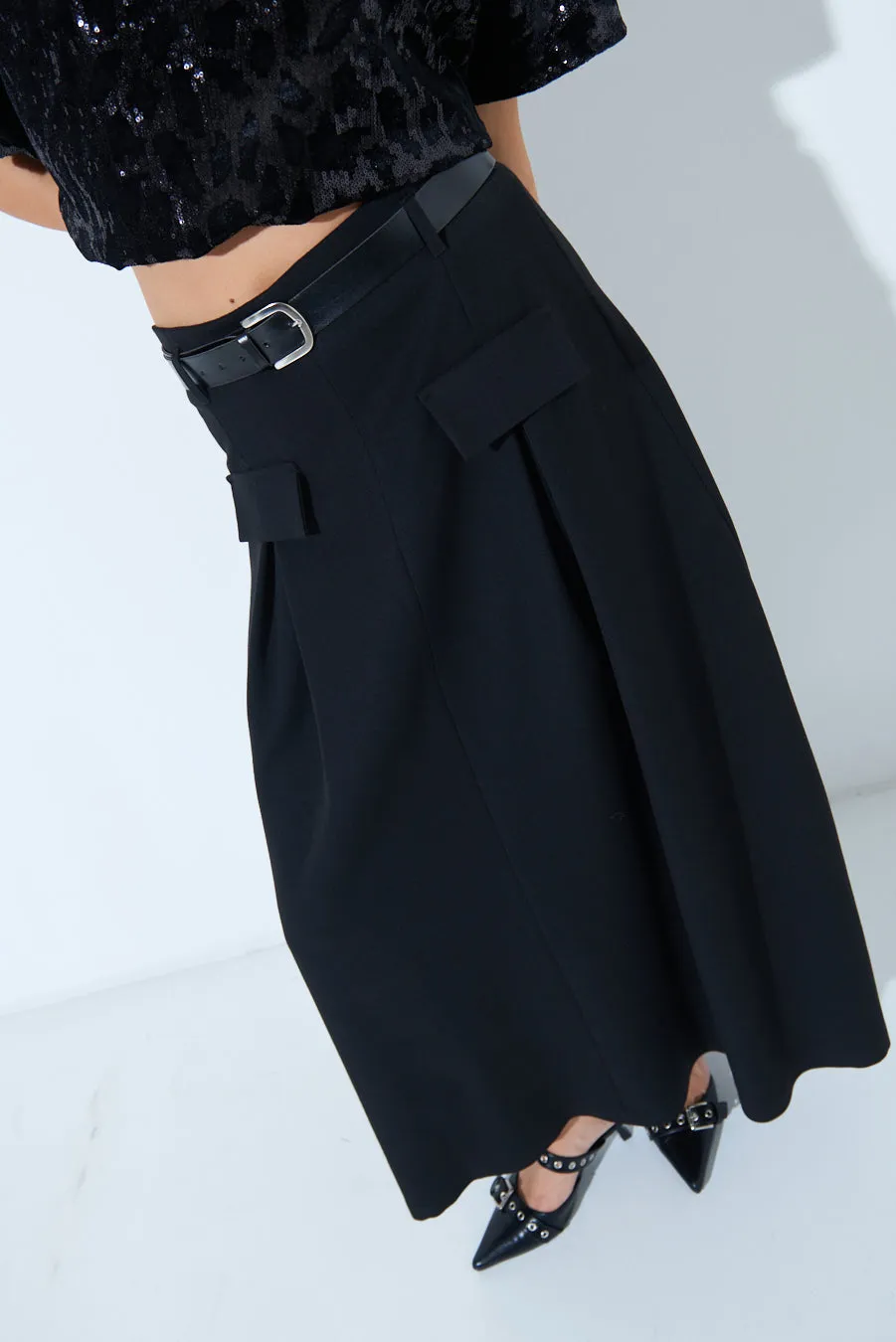 Pleated maxi skirt with belt loops wholesale