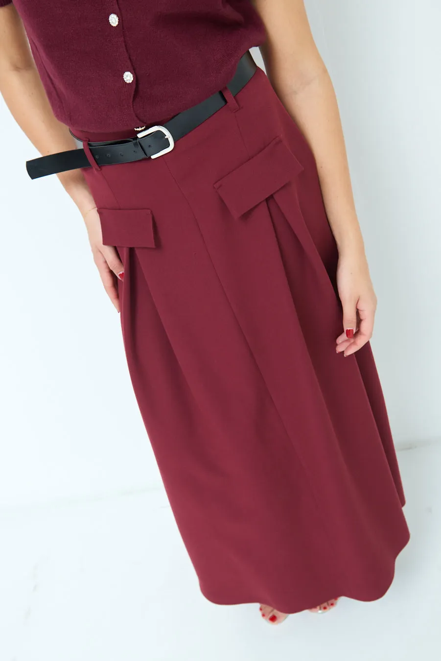 Pleated maxi skirt with belt loops wholesale