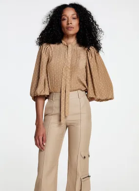 Pleated Tie Neck Blouse