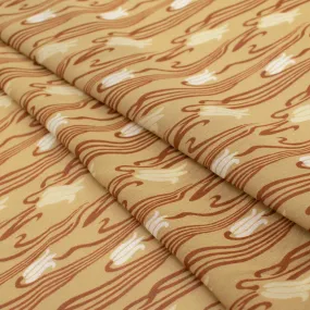 Printed Chiffon Design-7 Brown & White Floral Vines on Beige