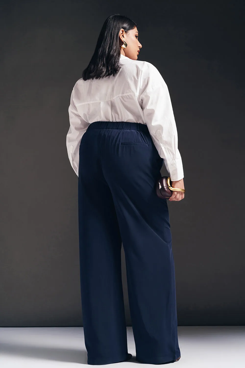 Regal Navy Curve Pleated Straight Fit Korean Pants