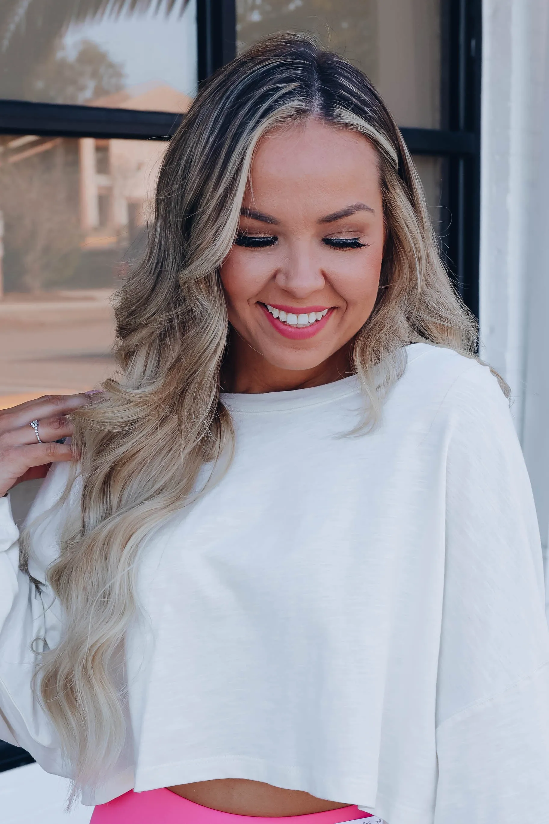 Relaxed Vibe Drop Shoulder Crop Top - Ivory