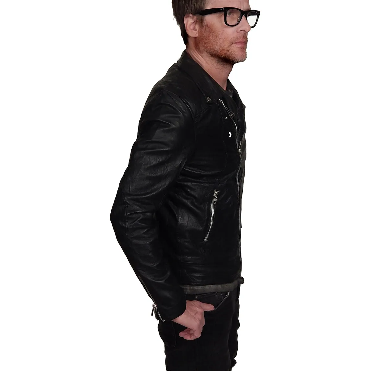 RELIGION - "CUTTER" Leather Jacket in Jet Black