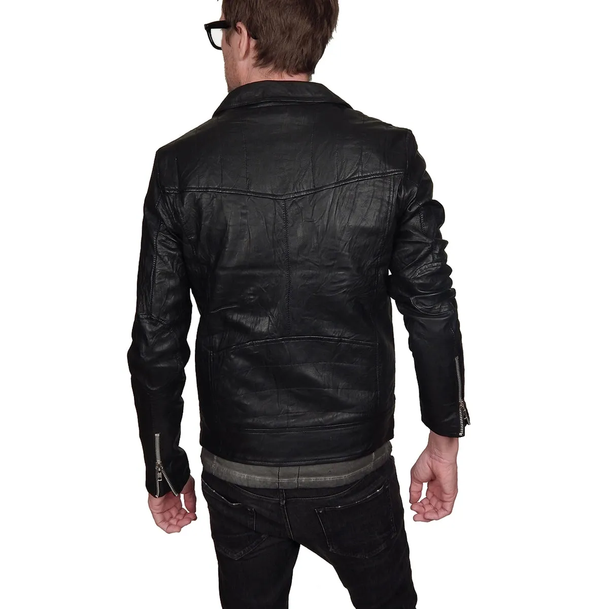 RELIGION - "CUTTER" Leather Jacket in Jet Black