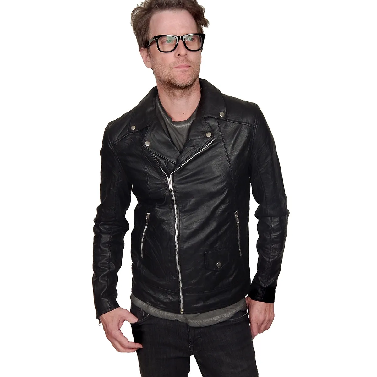 RELIGION - "CUTTER" Leather Jacket in Jet Black